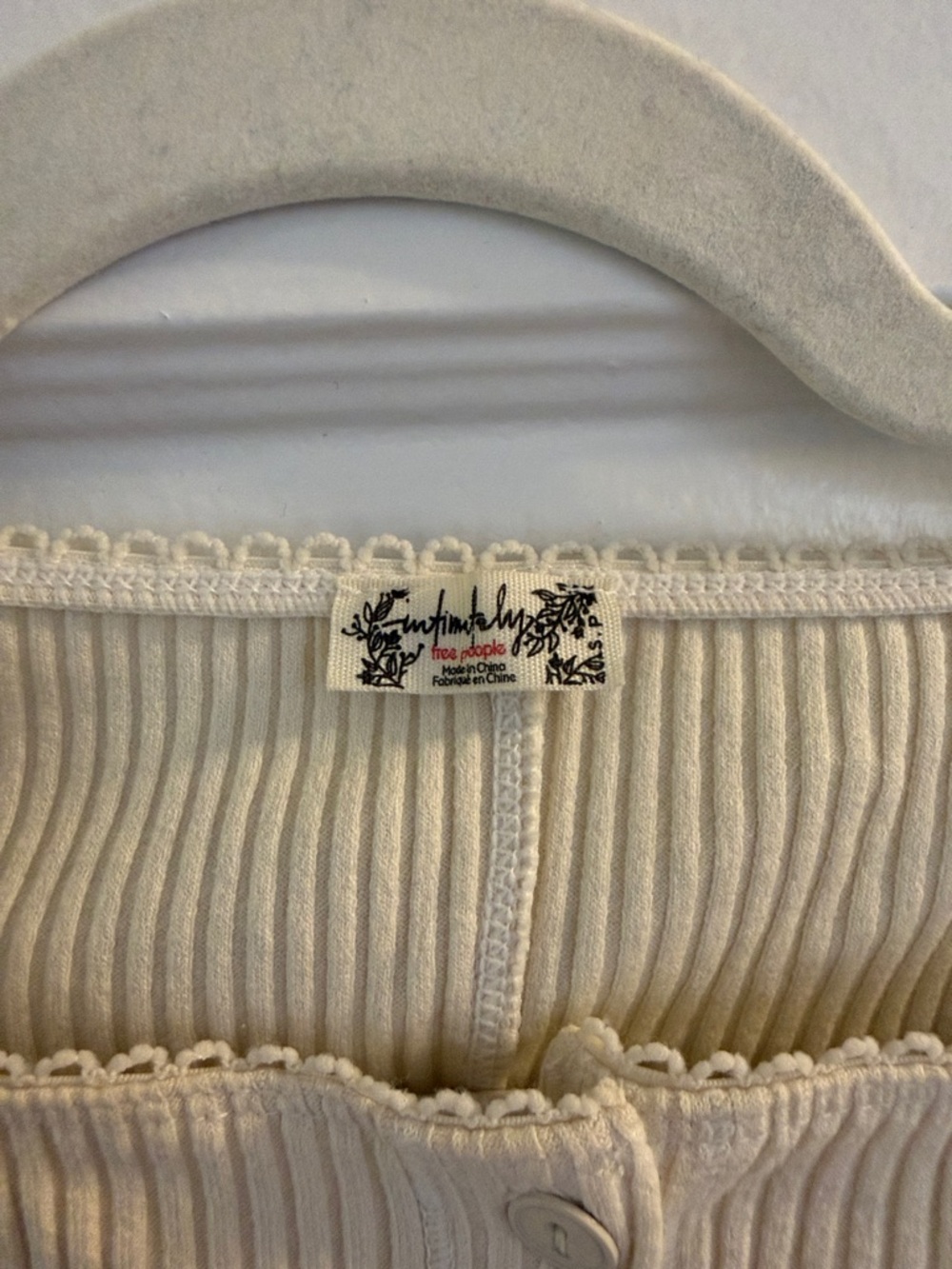Free People Cream Ribbed Button-Front Short Sleeve Top - Picture 5 of 6